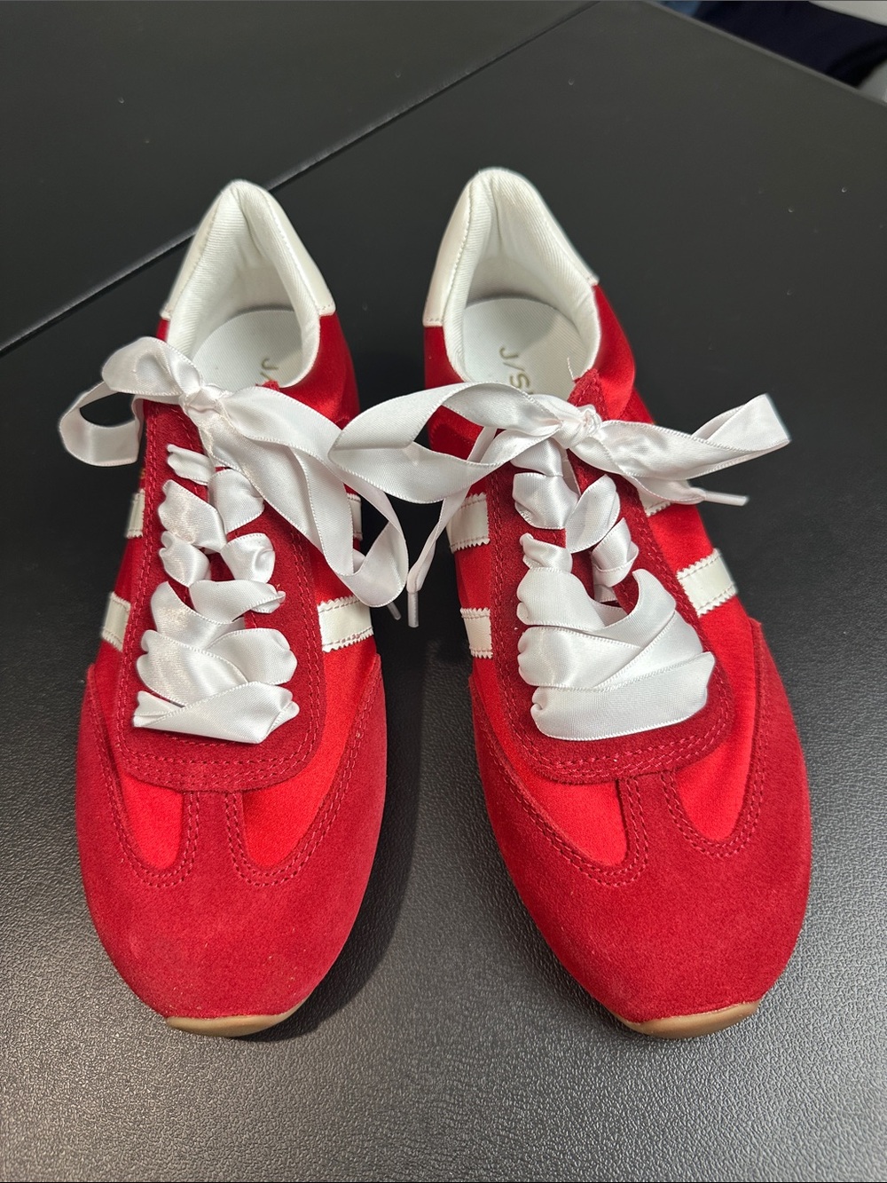 J Slides Peggy Satin Sneakers in Red White Nylon Suede Leather size 6.5M